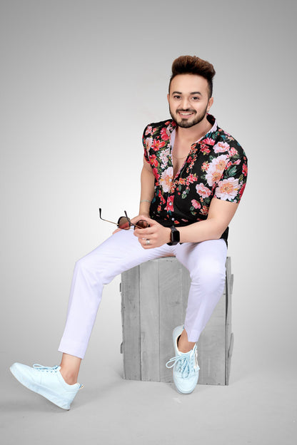 Men Regular Fit Printed Spread Collar Casual Shirt