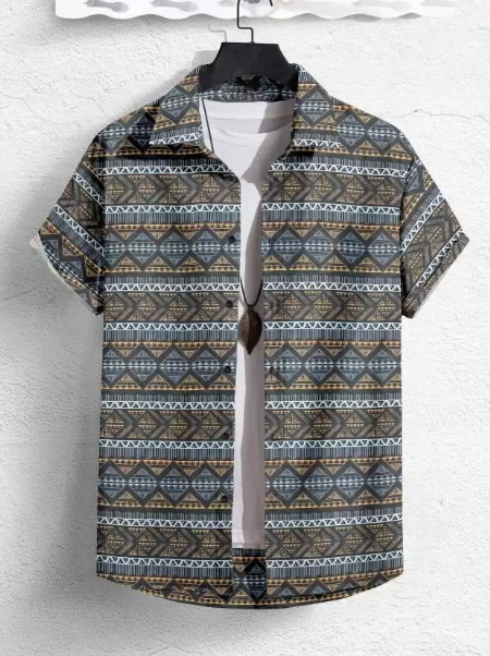 Men's regular fit printed casual shirt with spread collar from Drpshippr, featuring a stylish printed design.