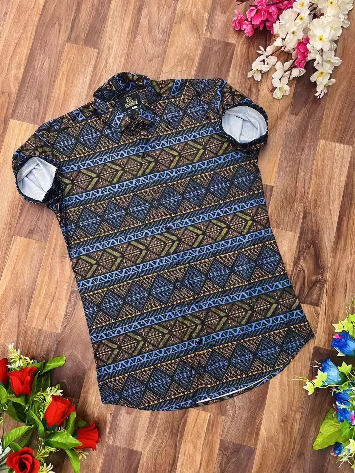 Men's regular fit printed casual shirt with spread collar from Drpshippr, showcasing a stylish pattern in a relaxed fit.