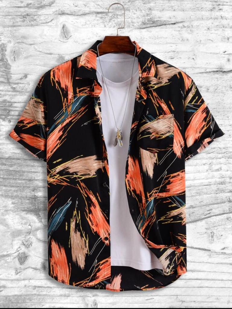 Men's casual printed spread collar shirt from Drpshippr in regular fit, featuring a stylish pattern and comfortable fabric.
