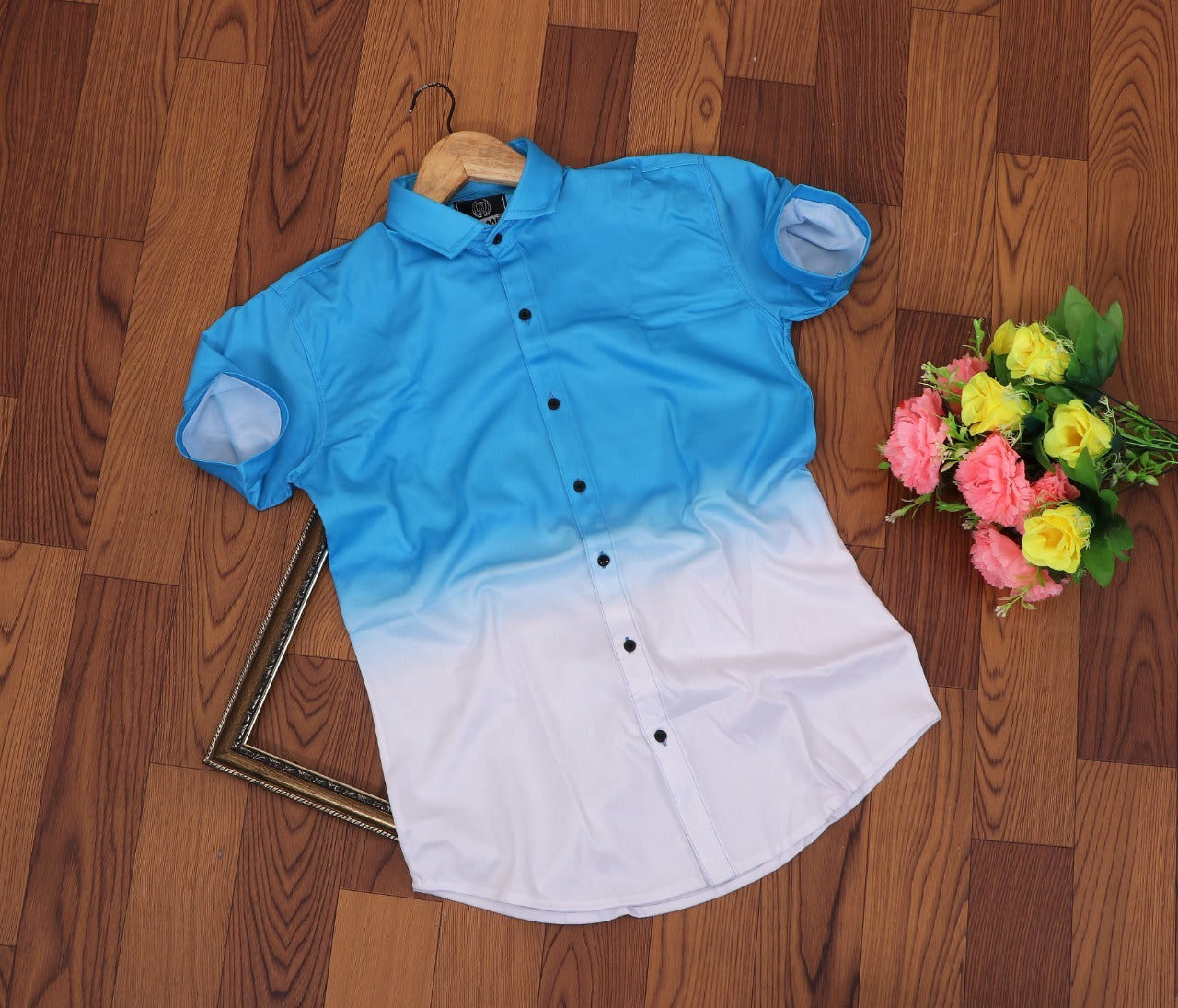 Men's casual shirt from Drpshippr, regular fit with self-designed pattern, shown in a relaxed fit with a collar and button front.