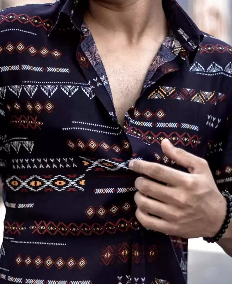 Men's regular fit casual shirt with self-design from Drpshippr, featuring a stylish pattern and comfortable fit.