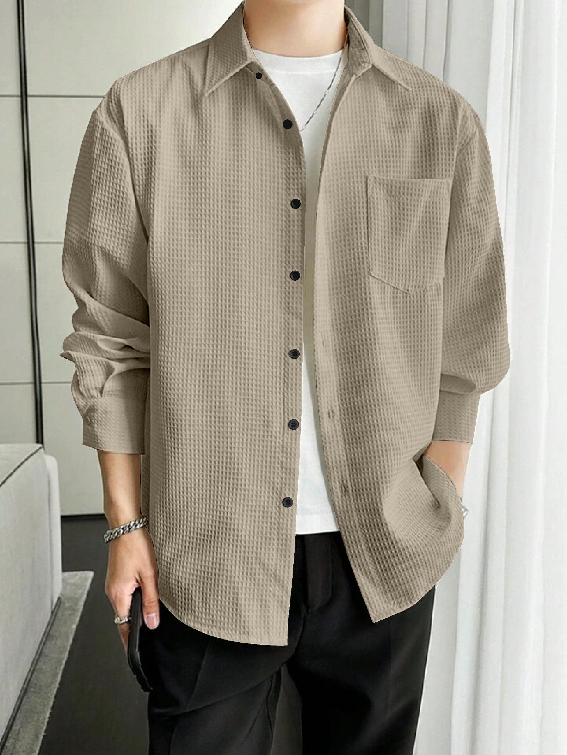 Men's regular fit shirt with spread collar from Drpshippr, featuring a classic collar and tailored fit for a stylish look.