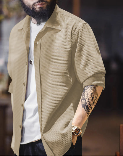 Men's regular fit shirt with spread collar from Drpshippr's men's collection, shown in a casual style.