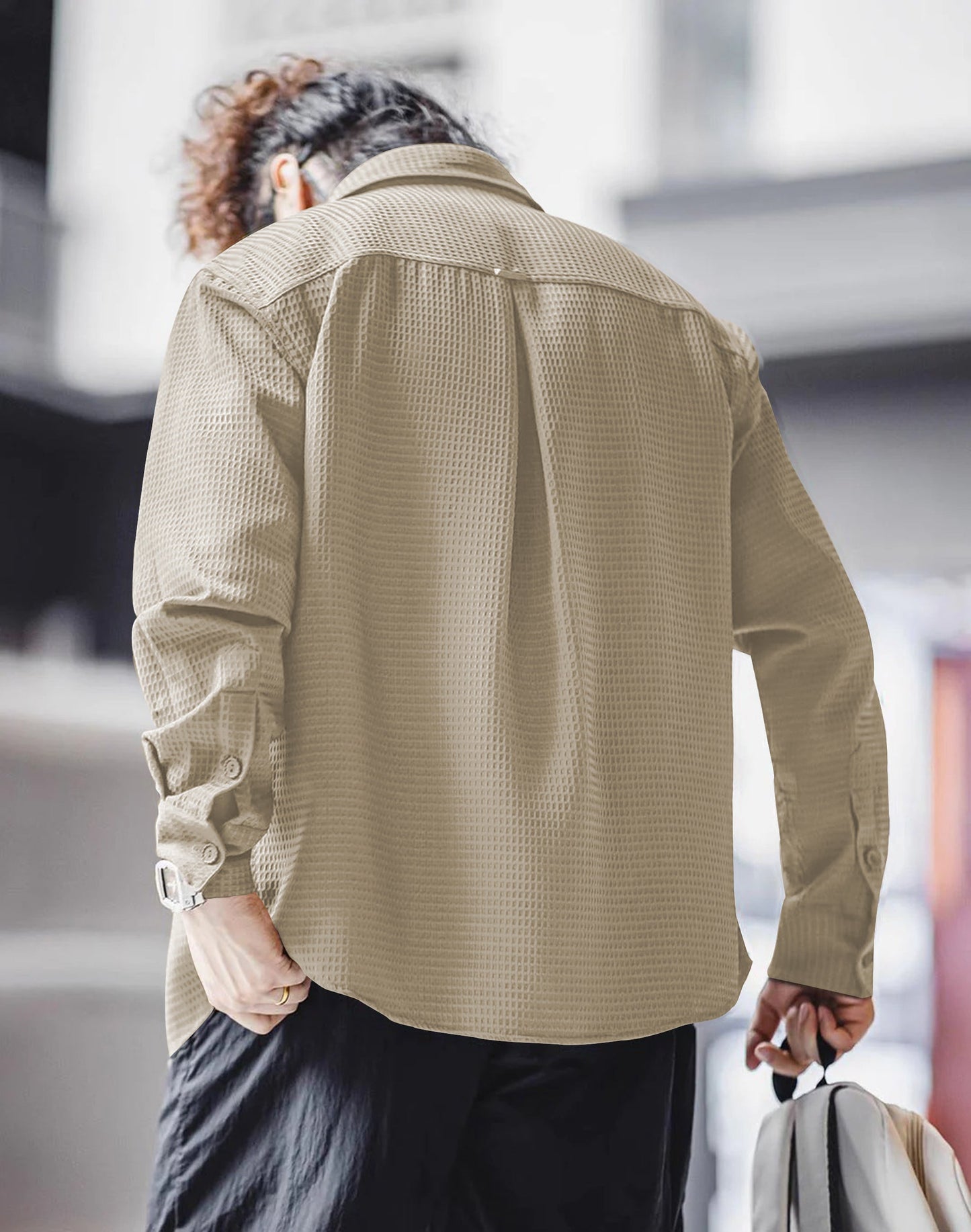 Men's regular fit shirt with spread collar, part of Drpshippr's men's collection, shown in a close-up image.