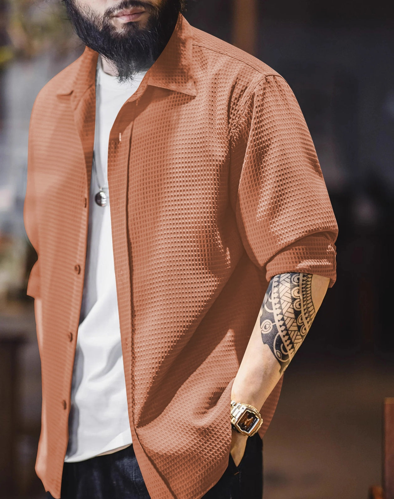 Men's regular fit shirt with spread collar from Drpshippr, showcased in a stylish men's collection image.