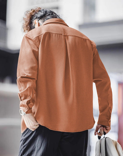 Men's regular fit shirt with spread collar from Drpshippr, shown in a classic style with button-up front and long sleeves.