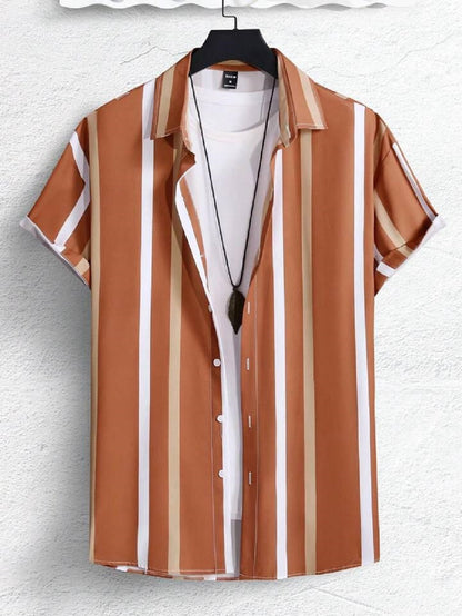 Men's regular fit striped casual shirt with button-down collar from Drpshippr in a stylish, classic design.
