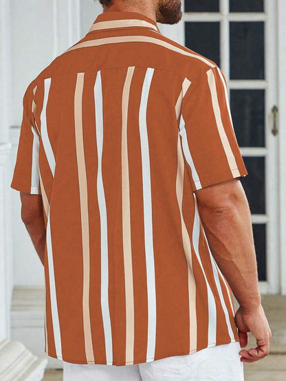 Men's regular fit striped casual shirt with button-down collar from Drpshippr, featuring a classic design and comfortable fit.