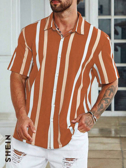 Men's regular fit striped casual shirt with button-down collar from Drpshippr, featuring a classic, stylish design.