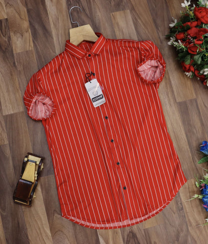 Men's regular fit striped casual shirt with button-down collar from Drpshippr's men's collection, featuring vertical stripes and a classic design.