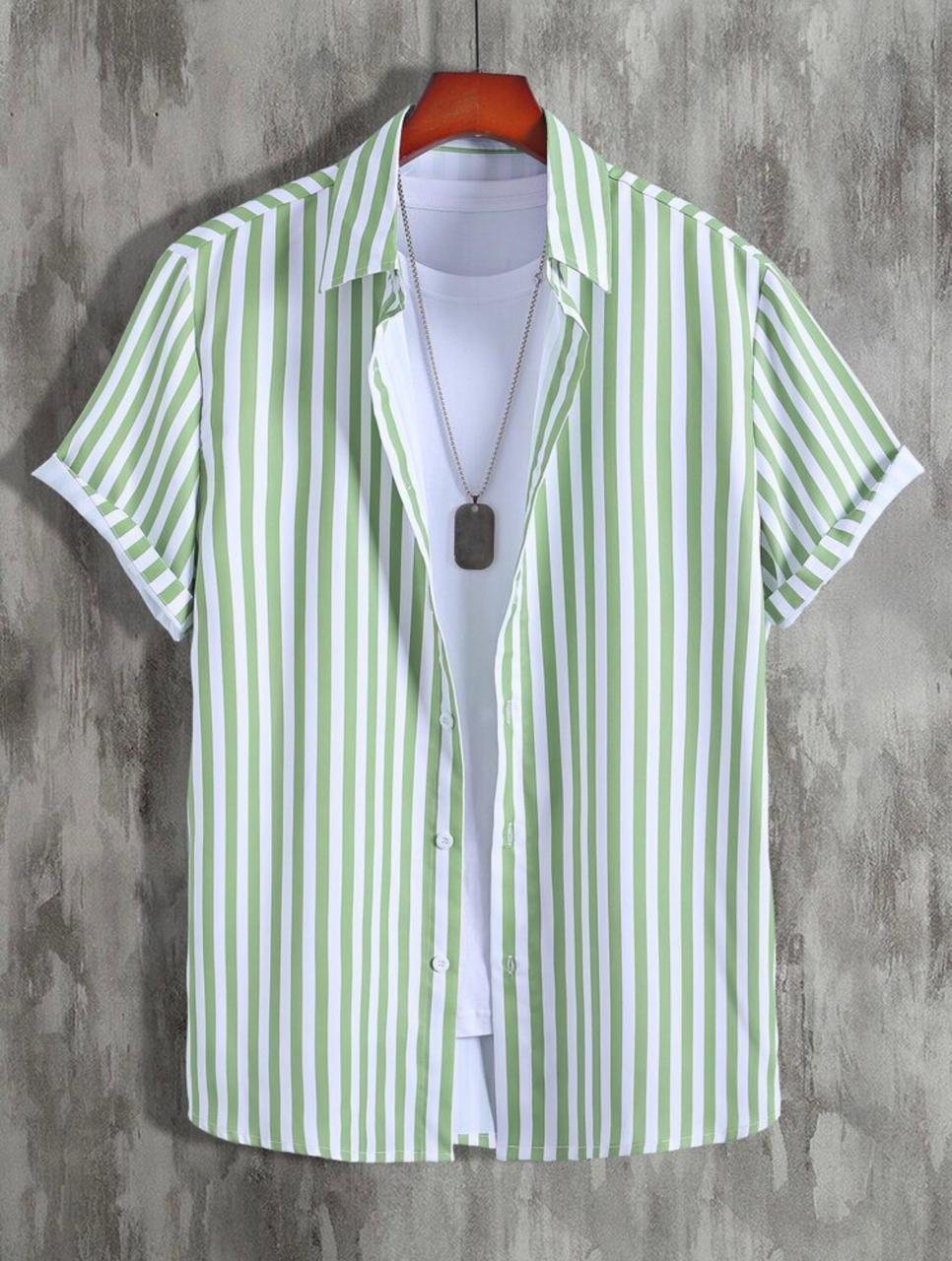 Men's regular fit striped casual shirt with button-down collar from Drpshippr, featuring a classic design and comfortable fit.