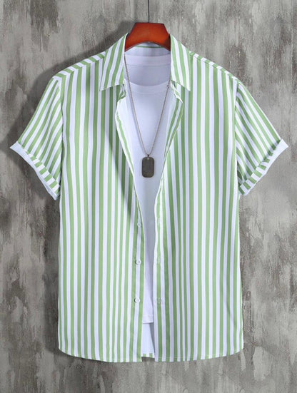 Men's regular fit striped casual shirt with button-down collar from Drpshippr, featuring a classic design and comfortable fit.