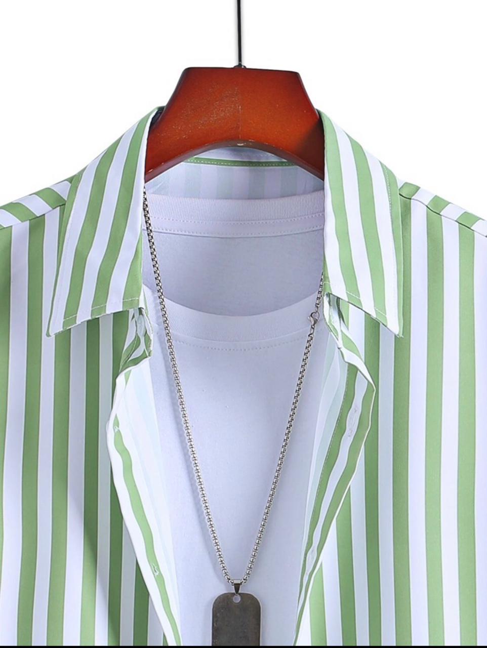 Men's regular fit striped casual shirt with button-down collar from Drpshippr Men's Collection, featuring bold horizontal stripes.
