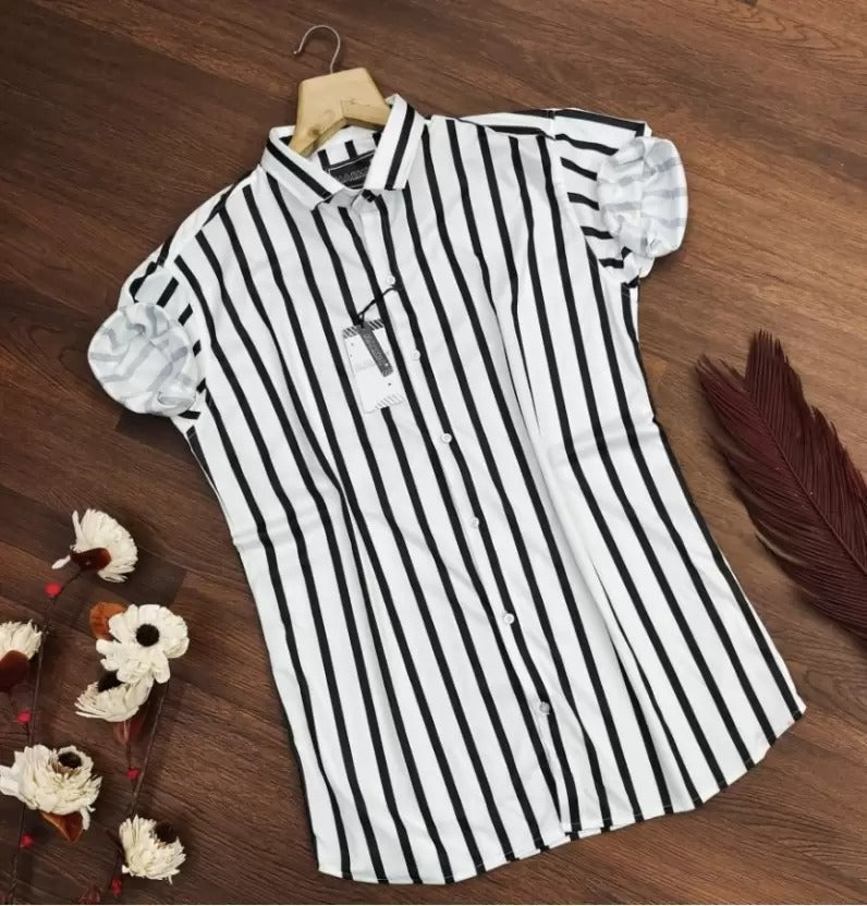 Men's casual shirt from Drpshippr with regular fit, striped pattern, and curved collar, ideal for everyday wear.