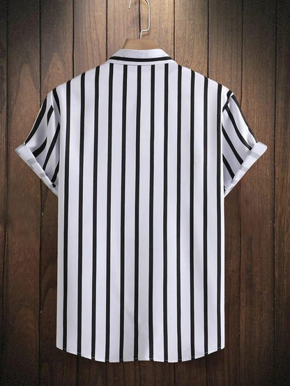Men's casual shirt from Drpshippr with regular fit, striped pattern, and curved collar, suitable for everyday wear.