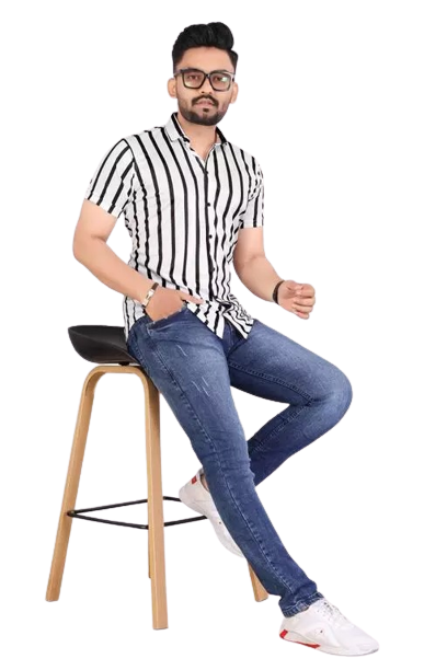 Men's casual striped shirt with curved collar from Drpshippr, regular fit, perfect for everyday wear in the men's collection.