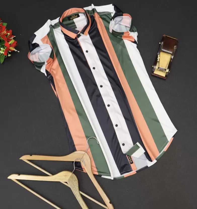 Men's regular fit striped casual shirt with cutaway collar from Drpshippr, featuring a stylish and comfortable design.