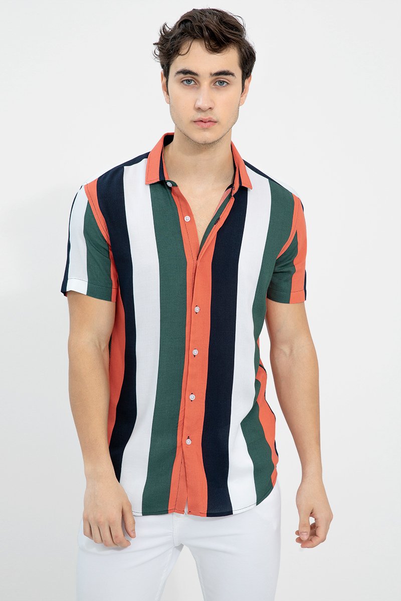 Men's casual striped shirt with a cut-away collar from Drpshippr's regular fit men's collection, featuring a stylish striped pattern.