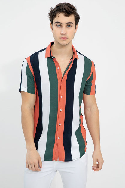 Men's casual striped shirt with a cut-away collar from Drpshippr's regular fit men's collection, featuring a stylish striped pattern.