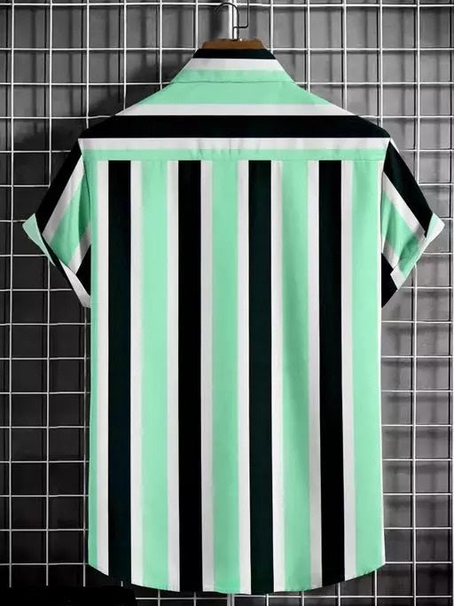 Men's regular fit striped casual shirt with a cut-away collar from Drpshippr's men's collection, shown in a close-up view.
