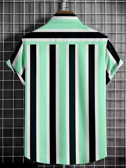 Men's regular fit striped casual shirt with a cut-away collar from Drpshippr's men's collection, shown in a close-up view.