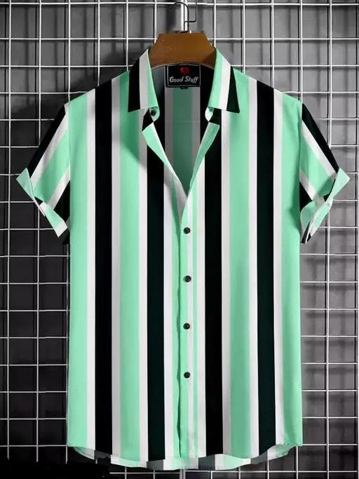 Men's casual striped shirt with a cut-away collar from Drpshippr's men's collection, featuring a regular fit and stylish design.