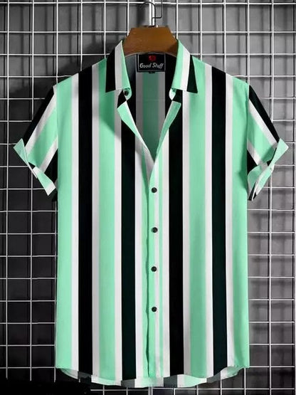 Men's casual striped shirt with a cut-away collar from Drpshippr's men's collection, featuring a regular fit and stylish design.