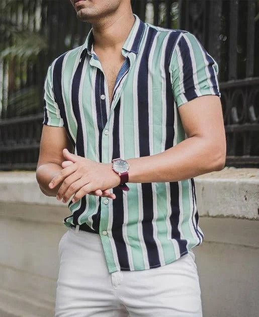 Men's regular fit striped casual shirt with cut-away collar from Drpshippr, featuring a stylish, comfortable design for everyday wear.