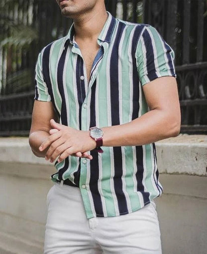Men's regular fit striped casual shirt with cut-away collar from Drpshippr, featuring a stylish, comfortable design for everyday wear.