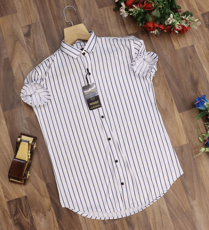 Men's regular fit striped formal shirt from Drpshippr, featuring a classic pattern and button-down collar.