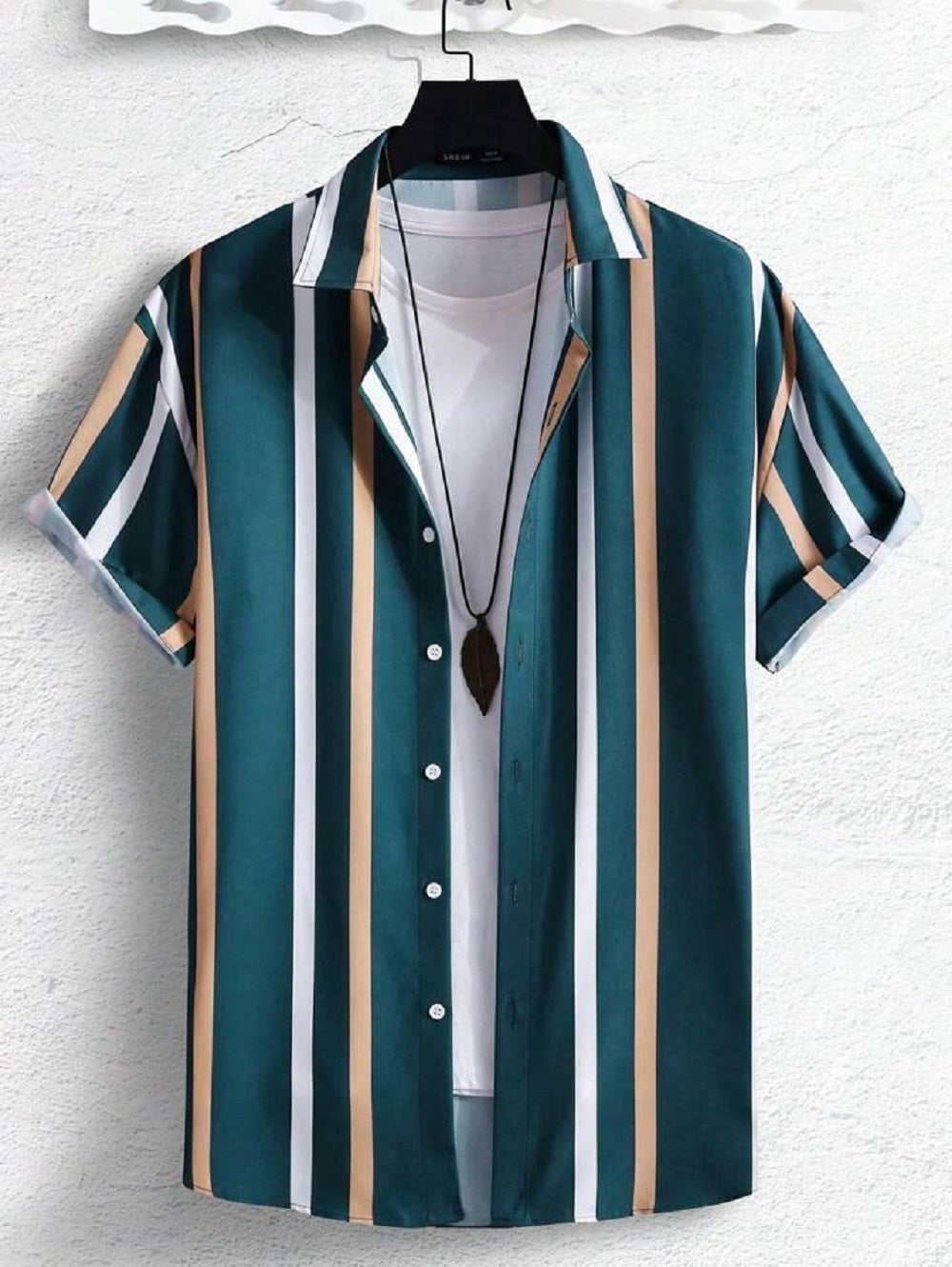 Men's regular fit striped casual shirt with spread collar from Drpshippr, featuring a stylish pattern and comfortable fit.