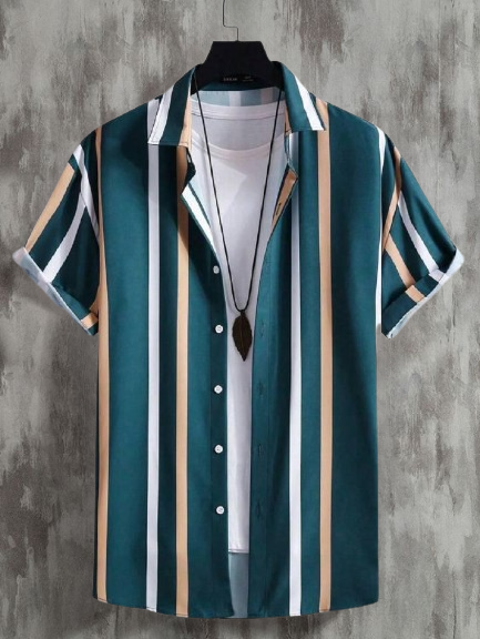 Men's casual striped shirt with spread collar from Drpshippr, regular fit, ideal for everyday wear.