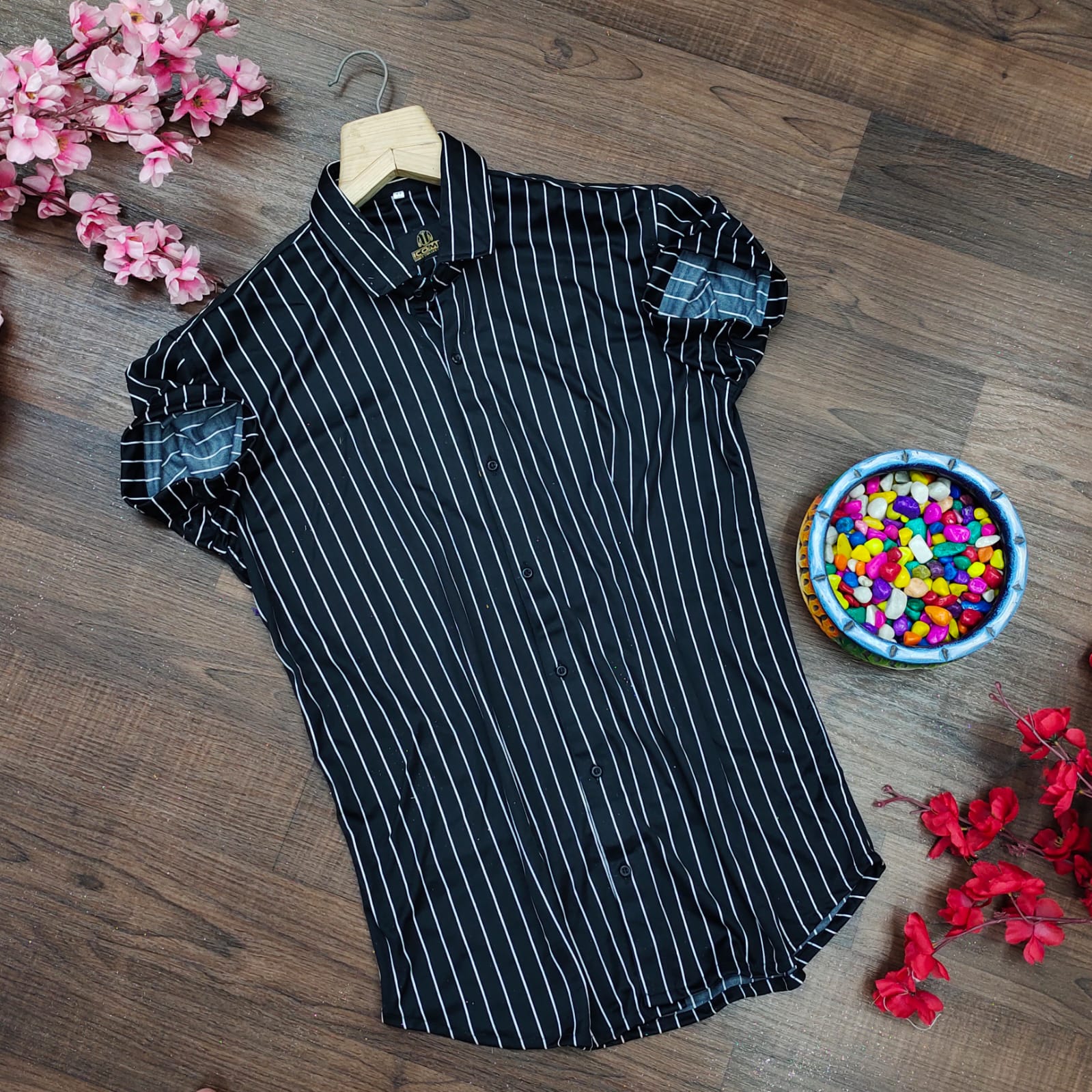 Men's slim fit striped casual shirt from Drpshippr, featuring a classic design with a comfortable fit and stylish pattern.