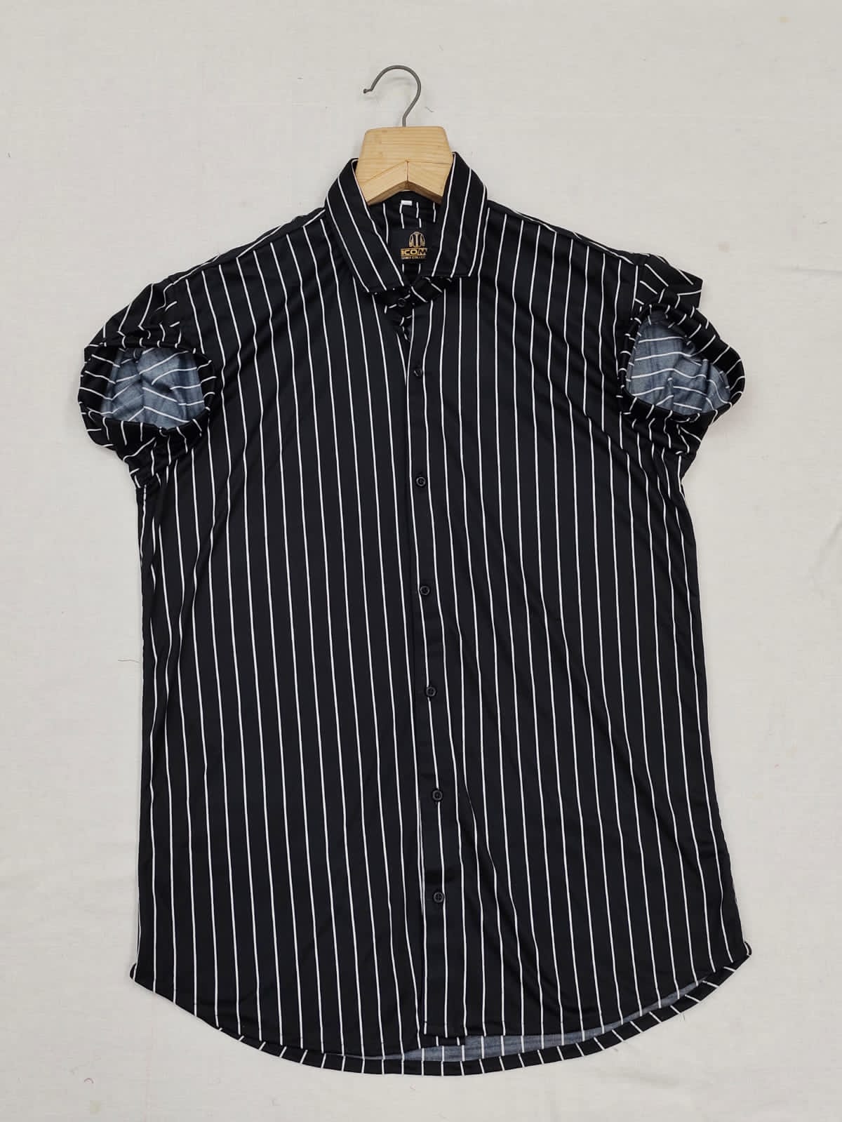 Men's slim fit striped casual shirt from Drpshippr's Men Collection, featuring a classic design and comfortable fit.