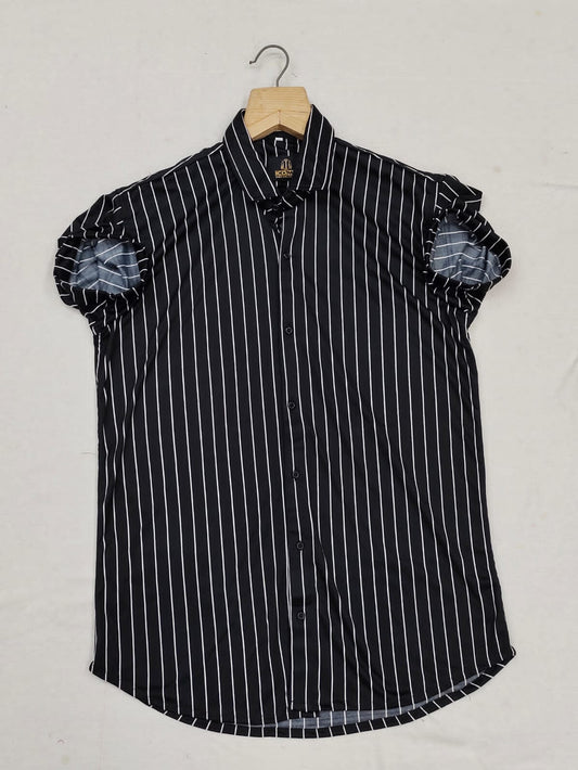 Men's slim fit striped casual shirt from Drpshippr's Men Collection, featuring a classic design and comfortable fit.