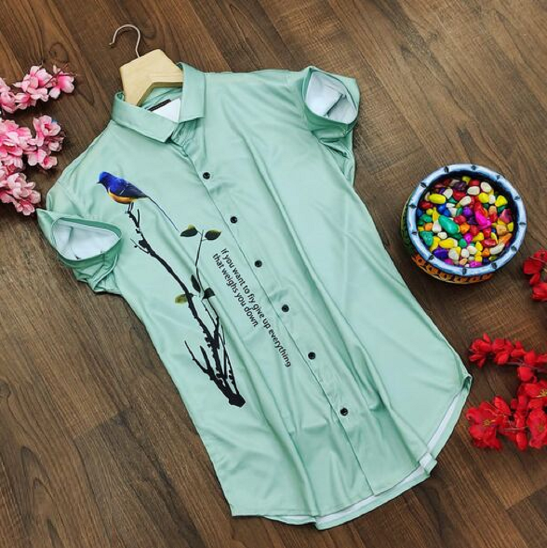 Men's casual shirt by Drpshippr featuring a graphic print, slim collar, and super slim fit from the men's collection.
