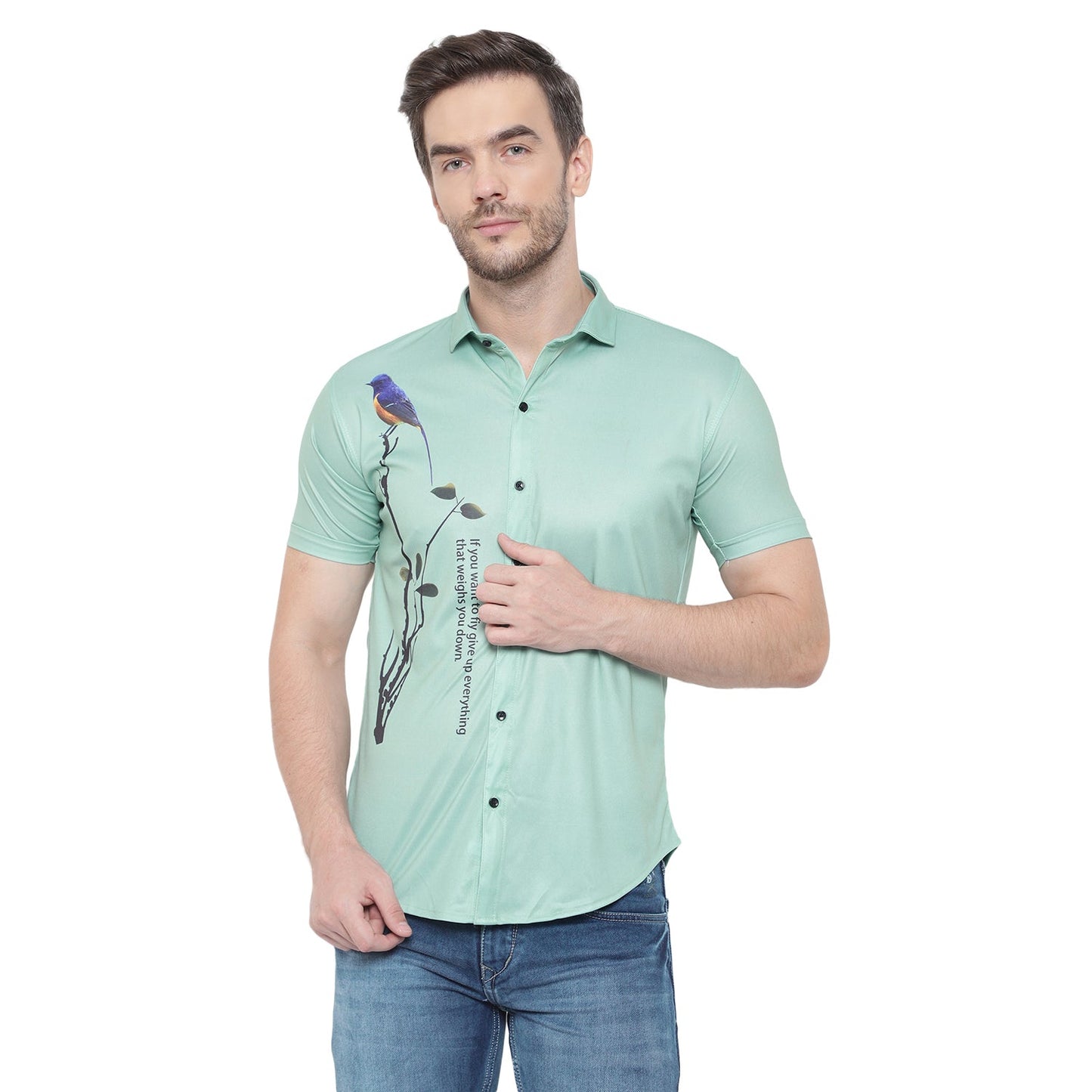 Men's casual shirt by Drpshippr featuring a slim fit, graphic print, and slim collar in a regular fit style.