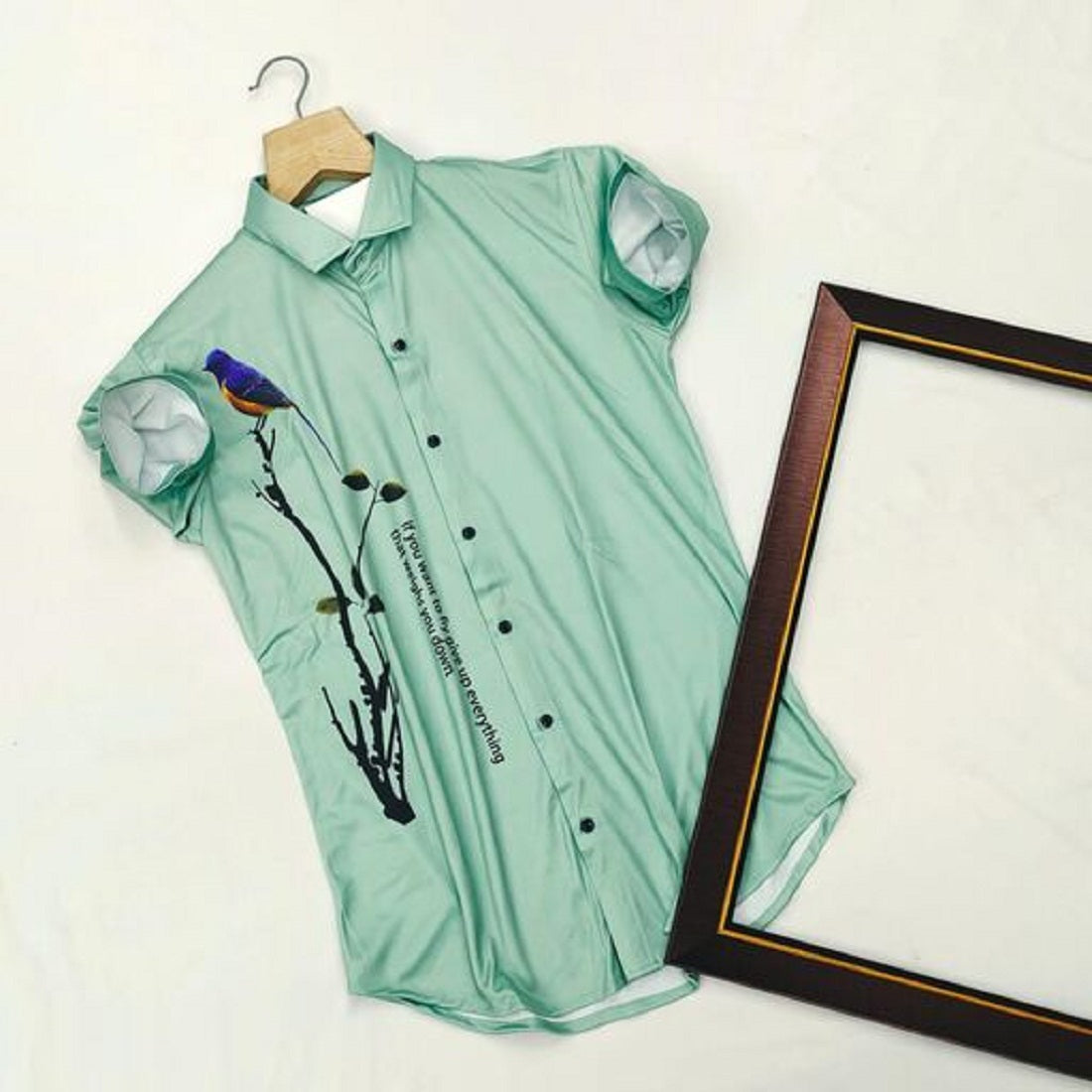 Men's slim fit casual shirt with graphic print and slim collar from Drpshippr's men's collection, featuring a stylish, modern design.