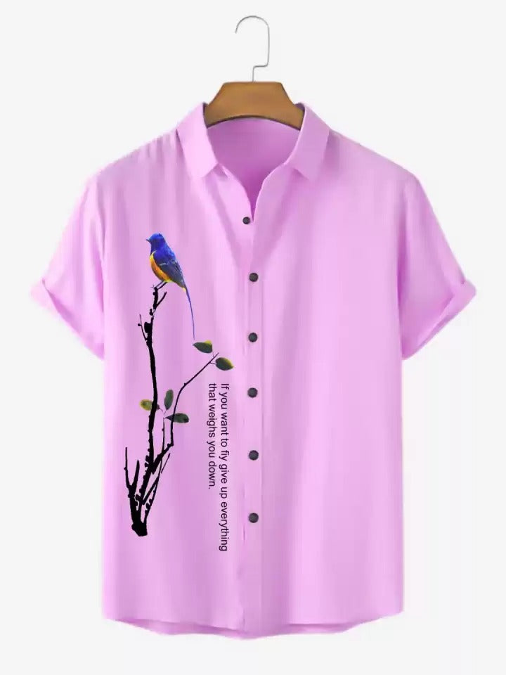 Men's Drpshippr slim fit casual shirt with printed design and cut-away collar, part of the men's collection.