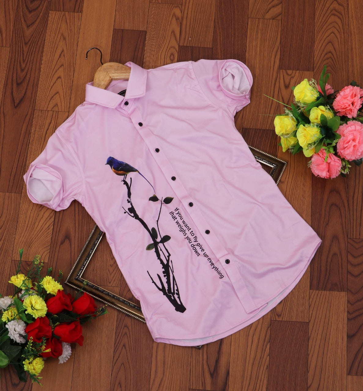 Men's casual shirt by Drpshippr with regular fit, super slim cut, printed design, and cut-away collar in a relaxed style.