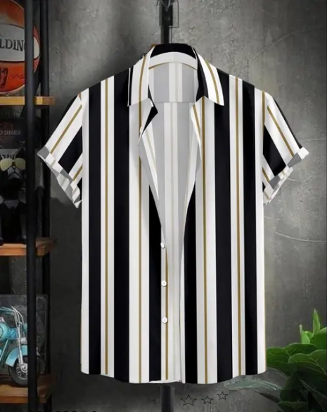 Men's slim fit striped casual shirt with cut-away collar from Drpshippr, styled for a modern, polished look.