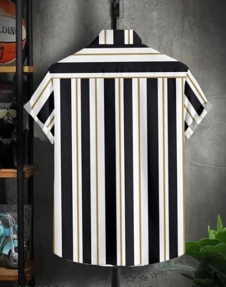 Men's slim fit striped casual shirt with a cut-away collar from Drpshippr, featuring a regular fit and stylish design.