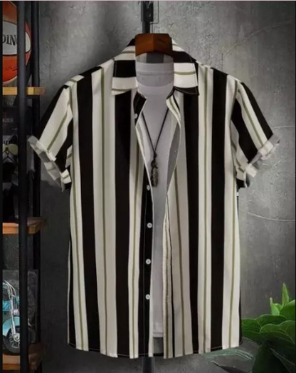 Men's regular fit super slim striped casual shirt with cutaway collar from Drpshippr's men's collection, shown in close-up detail.
