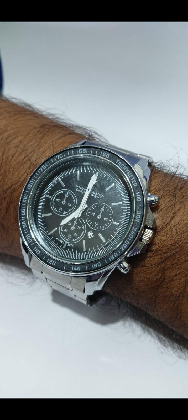 Men's silver stainless steel strap watch from Drpshippr's men's collection, featuring a sleek, modern design with a round dial.