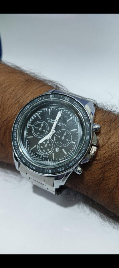 Men's silver stainless steel strap watch from Drpshippr's men's collection, featuring a sleek, modern design with a round dial.