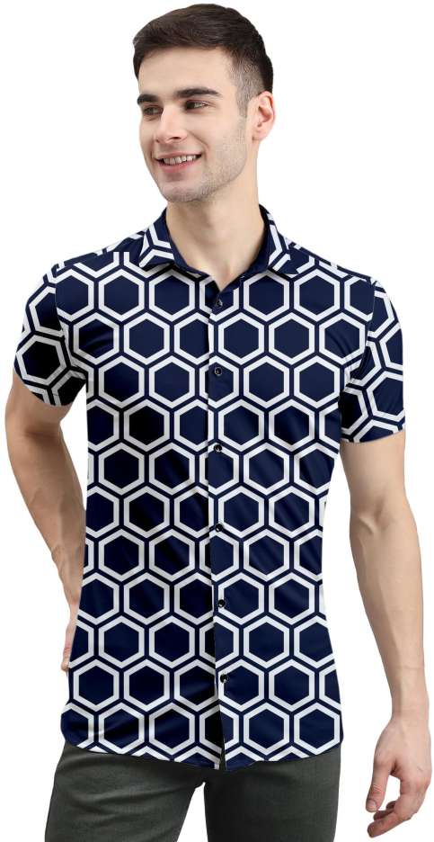 Men's slim fit printed casual shirt with spread collar from Drpshippr's men's collection, featuring stylish pattern and comfortable fit.