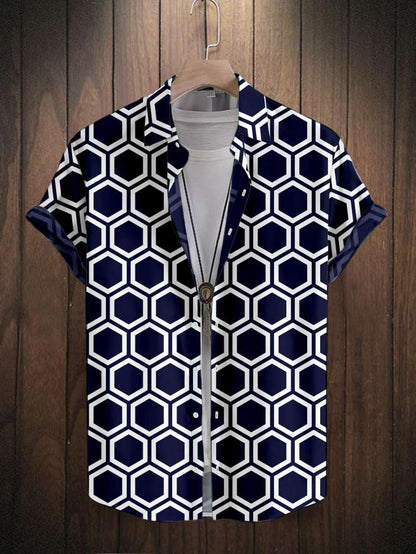 Men's slim fit printed casual shirt with spread collar from Drpshippr, showcasing a stylish design and comfortable fit.