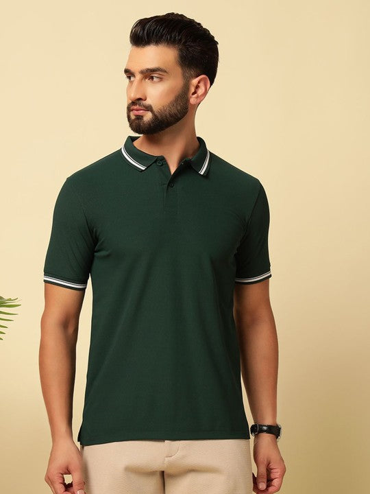 Men Solid Polo Collar Cotton T-shirt