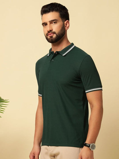 Men Solid Polo Collar Cotton T-shirt